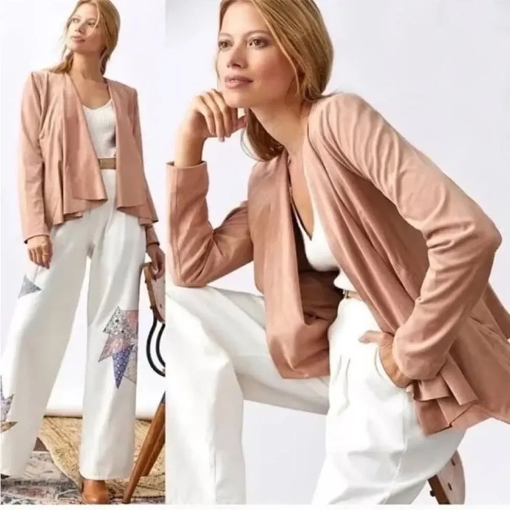Anthropologie Hutch Open Jacket Blazer Faux Vegan Suede in Peachy Beige Size S